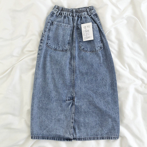 Hosszú női farmerszoknya, magas derékkal