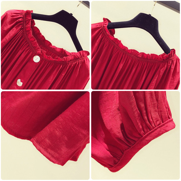 Alkalmi női ing gombokkal és kerek nyakkivágással