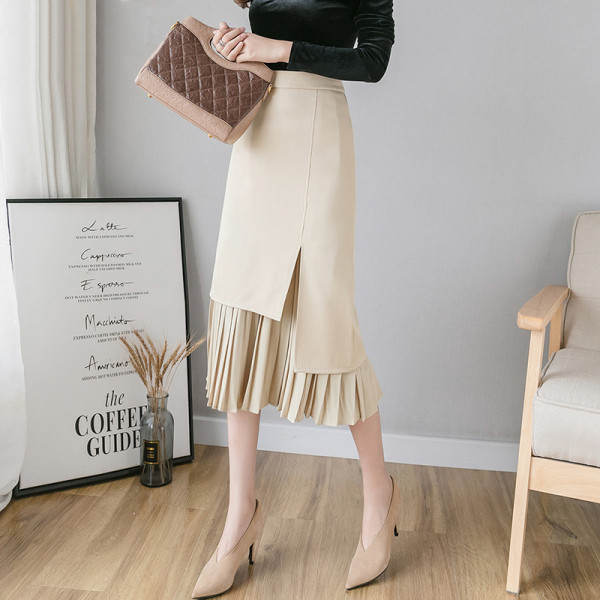 Női lezser szoknya magas derékkal és hasítékkal