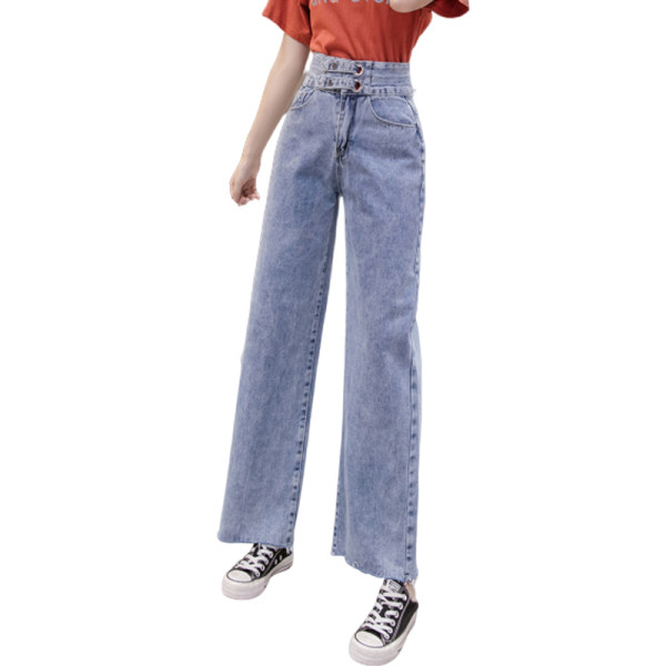 Stílusos női farmer övvel és magas derékkal