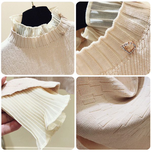 Vékony kötésből és tüllből készült női blúz