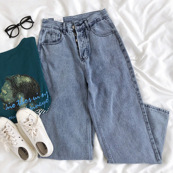 Széles női farmer magas derékkal - letisztult modell