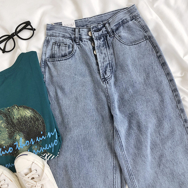 Széles női farmer magas derékkal - letisztult modell