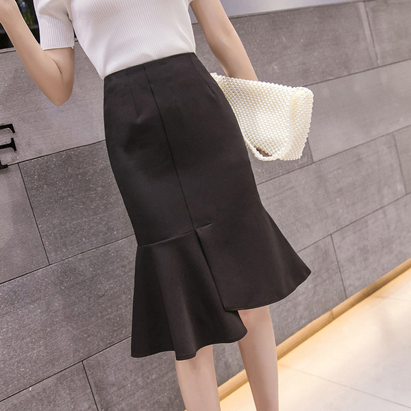 Alkalmi női szoknya hasítékkal, magas derékkal