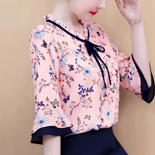 Stílusos női ing 3/4-es ujjal és virágos motívumokkal