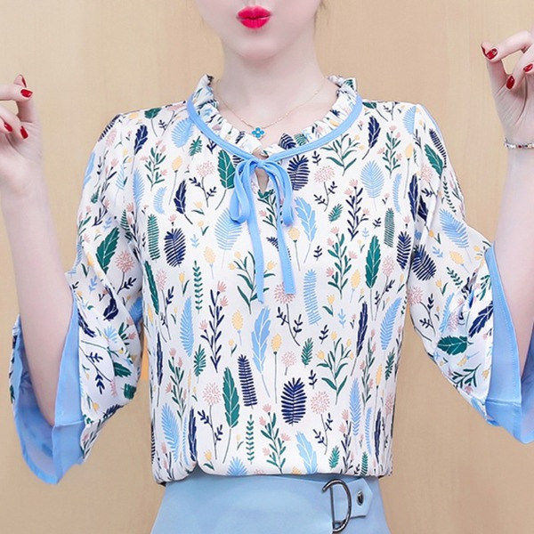 Stílusos női ing 3/4-es ujjal és virágos motívumokkal