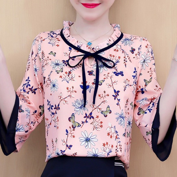 Stílusos női ing 3/4-es ujjal és virágos motívumokkal