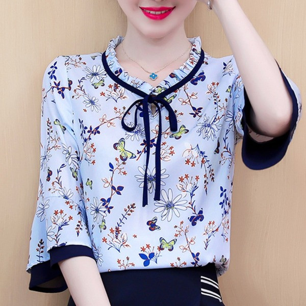 Stílusos női ing 3/4-es ujjal és virágos motívumokkal