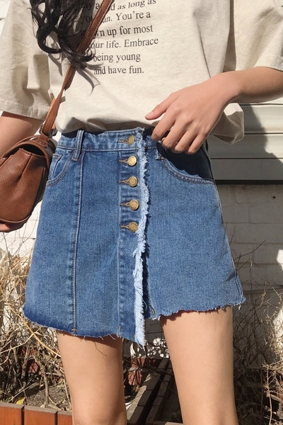 Modern női farmer rövid szoknya-nadrág gombokkal