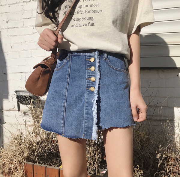 Modern női farmer rövid szoknya-nadrág gombokkal