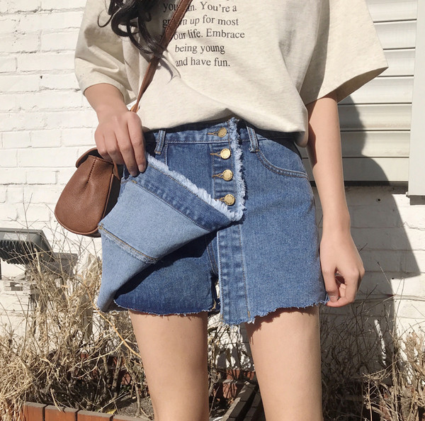 Modern női farmer rövid szoknya-nadrág gombokkal