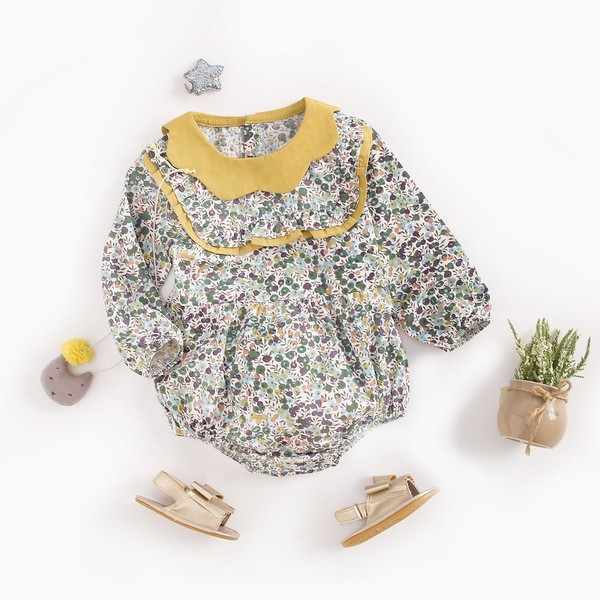 Pamut baba body lányoknak hosszú ujjal, színes mintával