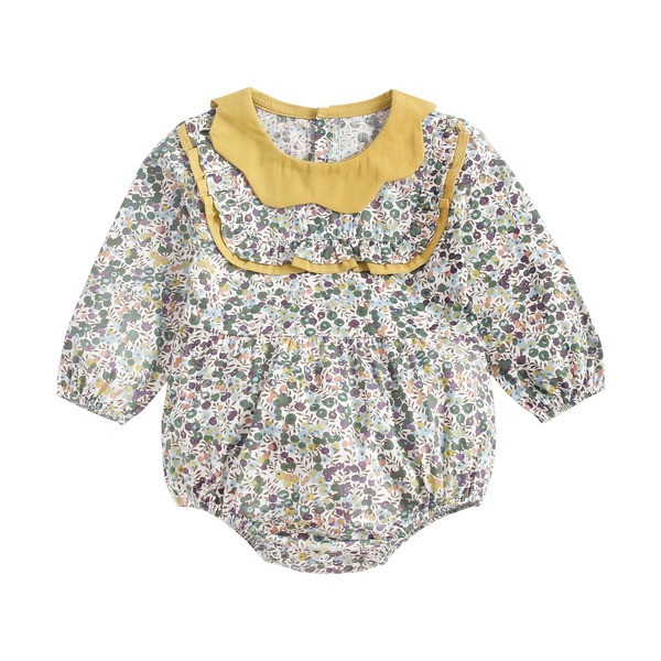 Pamut baba body lányoknak hosszú ujjal, színes mintával