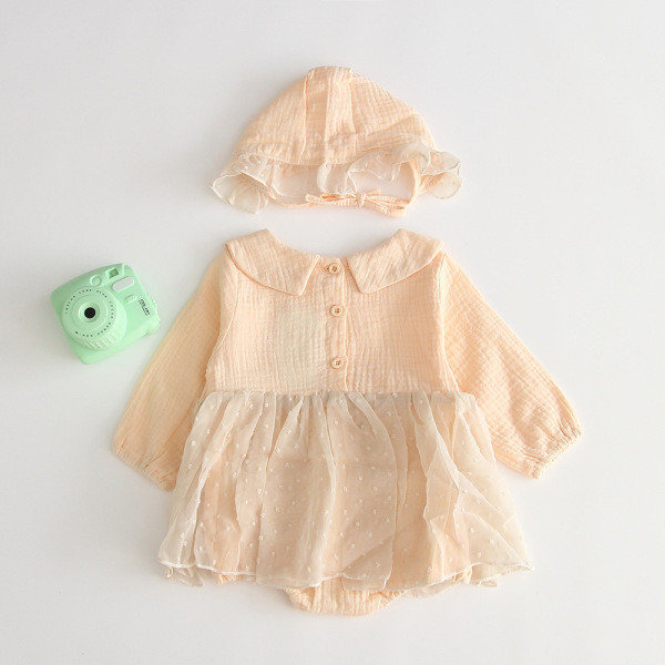 Body elegant pentru bebeluș cu mâneci lungi, tul și pălărie