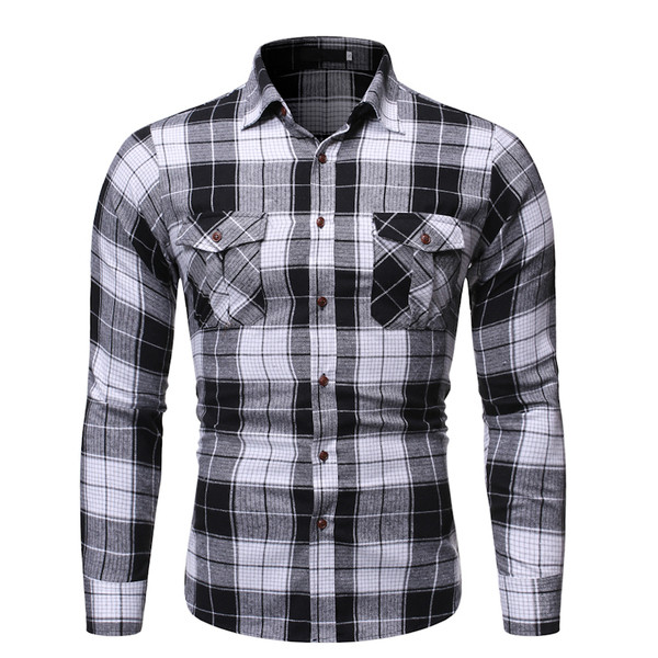 Alkalmi férfi kockás ing klasszikus gallérral és zsebekkel