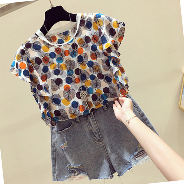 Modern női blúz fürtökkel és O-nyakkal