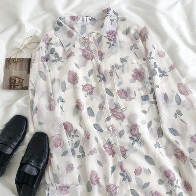 Модерна дамска риза с флорален принт и джоб 