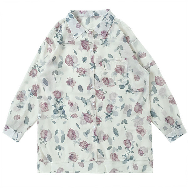 Modern női ing virágmintával és zsebbel