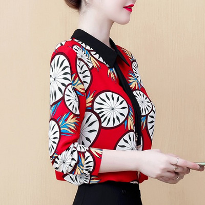 Дамска цветна риза с класическа яка и дълги ръкави