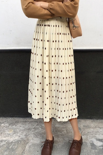 Fusta de dama plisata cu buline cu talie inalta