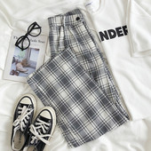 Alkalmi női kockás nadrág magas derékkal - egyenes modell