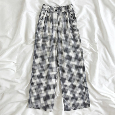 Alkalmi női kockás nadrág magas derékkal - egyenes modell