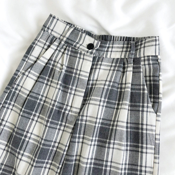 Alkalmi női kockás nadrág magas derékkal - egyenes modell