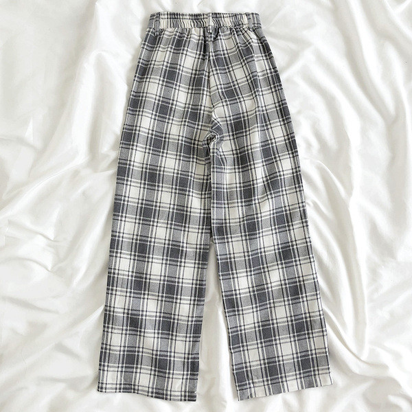 Alkalmi női kockás nadrág magas derékkal - egyenes modell