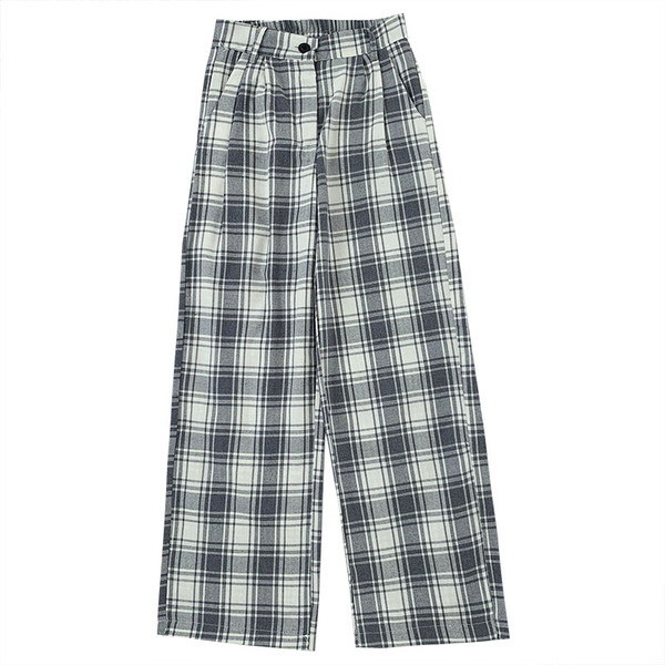 Alkalmi női kockás nadrág magas derékkal - egyenes modell