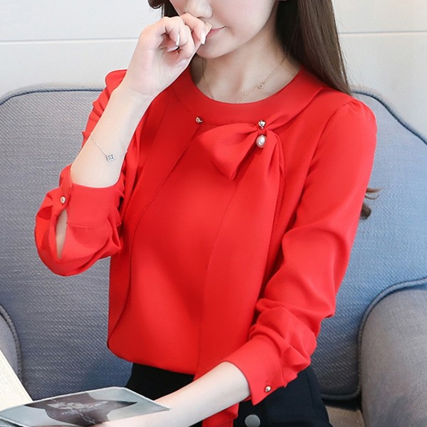 Stílusos női sifon ing hosszú ujjal és gyöngyökkel