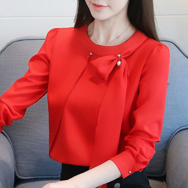 Stílusos női sifon ing hosszú ujjal és gyöngyökkel