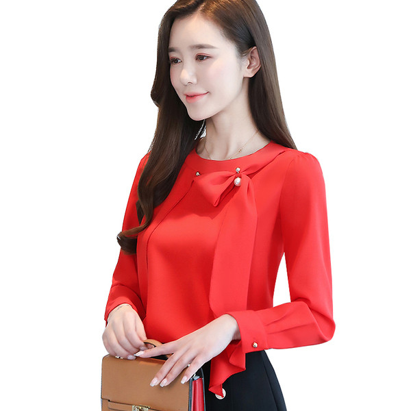 Stílusos női sifon ing hosszú ujjal és gyöngyökkel