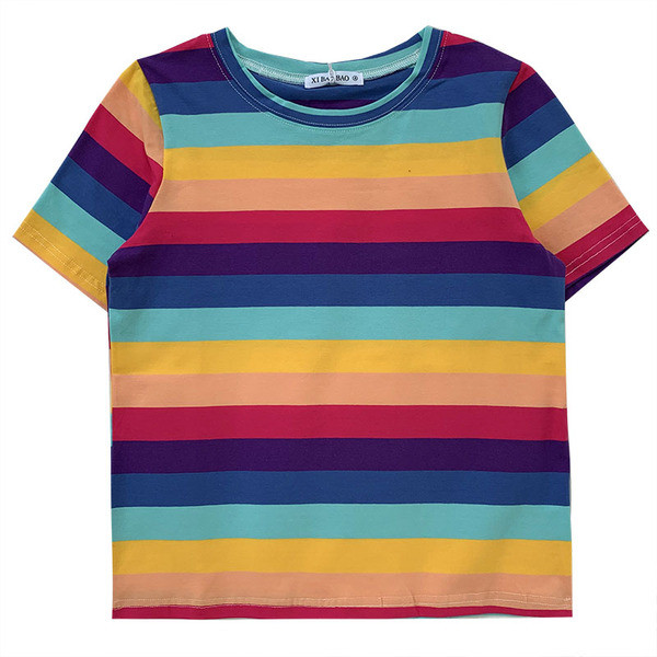 Dámske viacfarebné pruhované tričko s krátkym rukávom