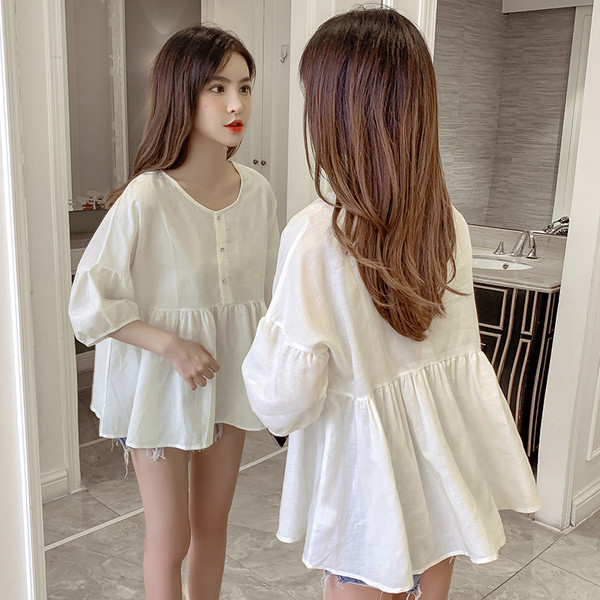 Cămașă de damă elegantă cu mâneci 3/4 - model larg