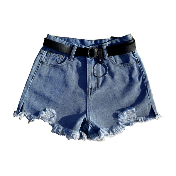 Pantaloni scurți de damă cu motive rupte și curea