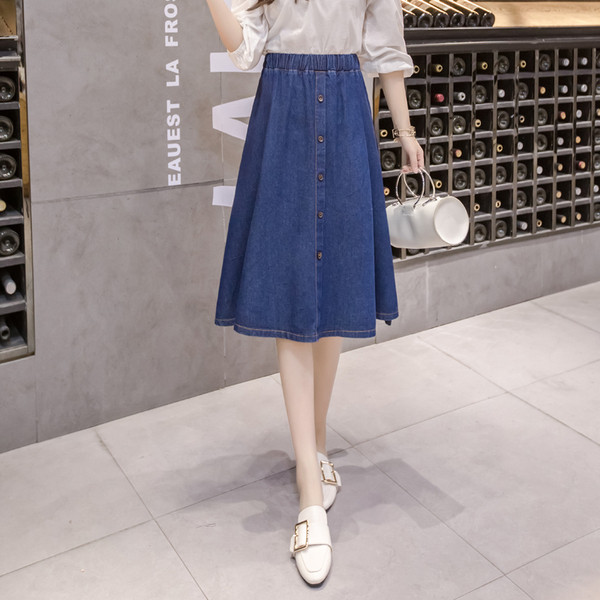 Női farmerszoknya gombokkal, magas derékkal - kivágott modell