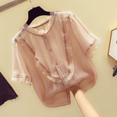 Модерна дамска риза от шифон с къс ръкав и копчета