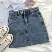 Fusta de dama scurta din denim cu talie inalta si motive rupte