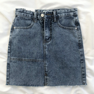 Fusta de dama scurta din denim cu talie inalta si motive rupte