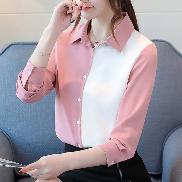 Cămașă casual de damă cu guler clasic și mâneci lungi