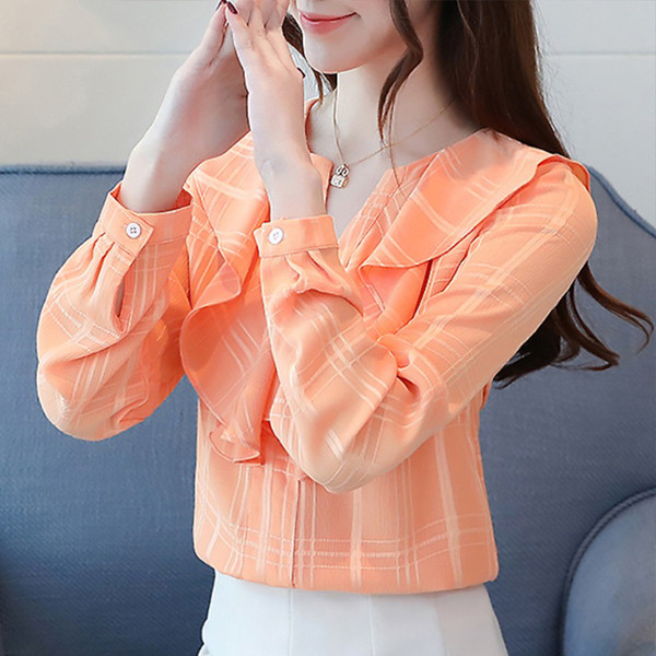 Camasa de dama model nou cu decolteu in V si maneci lungi