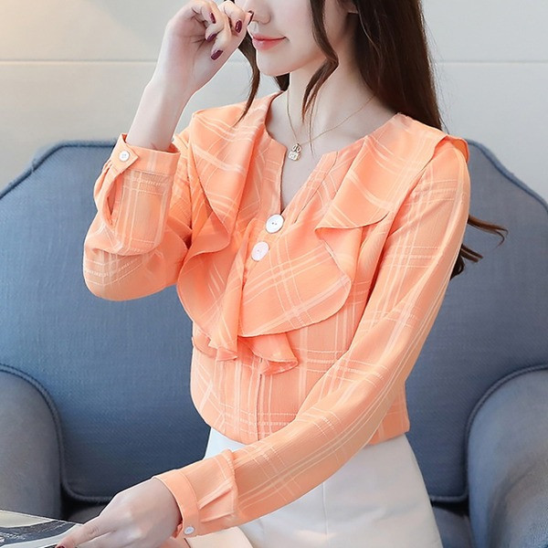 Camasa de dama model nou cu decolteu in V si maneci lungi