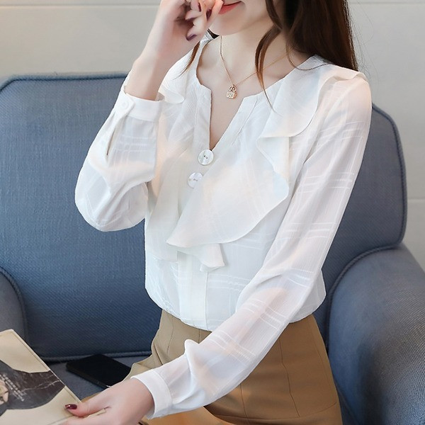 Camasa de dama model nou cu decolteu in V si maneci lungi