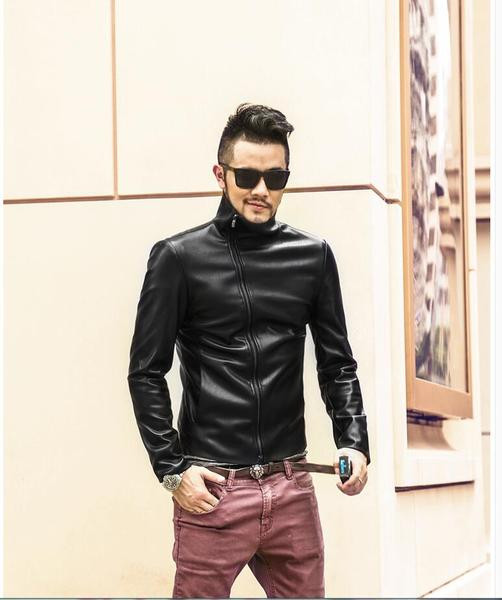 ÚJ modell férfi bőrdzseki oldalsó cipzárral és magas gallérral