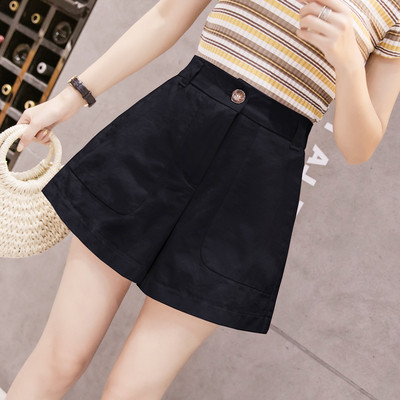 Pantaloni scurti de dama cu buzunare - talie inalta