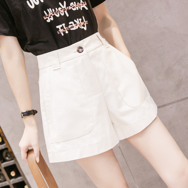 Pantaloni scurti de dama cu buzunare - talie inalta