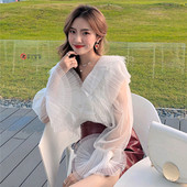 Camasa de dama model nou cu maneci si nasturi din tul