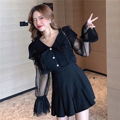 Camasa de dama model nou cu maneci si nasturi din tul