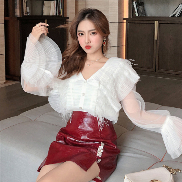 Camasa de dama model nou cu maneci si nasturi din tul