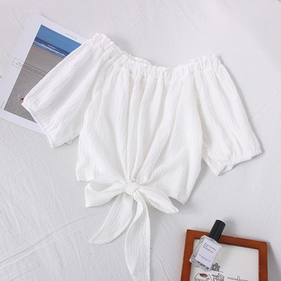 Bluză scurtă de damă modernă cu decolteu barcă și cravate